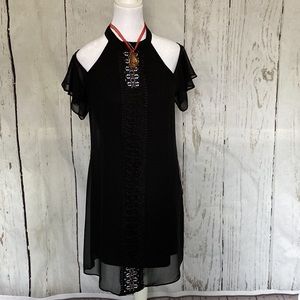 IN SAN FRANCISCO Halter Neck Chiffon A Line Dress , Black , Medium, New With Tag